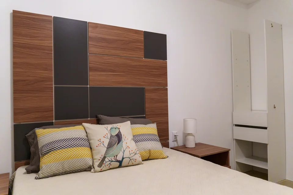 Fotografía de dormitorio principal del apartamento modelo de Eleva Once.